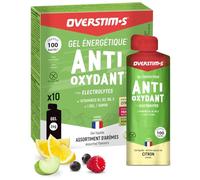 Overstim.s - Gel Antioxydant (10 sachets) - Limite les crampes - Energie durable - Electrolytes (magnésium, sodium) - Réduit la fatigue - 100 kcal/gel - Assortiment(Citron, Fruits rouges, Pomme verte)