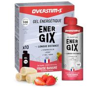 Overstim.s - Gel Energix (10 sachets) - Gel énergétique pour le sport (vélo, course à pied..) - Longue durée (Glucose + Fructose + Maltodextrines) - BCAA - 100 kcal/gel - Fraise banane