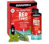 Overstim.s - Gel Red Tonic (10 sachets) - Gel énergétique pour le sport (vélo, course à pied...) - Energie instantanée - Caféine - Réduction de la fatigue - 100 kcal/gel - Saveur Menthe Eucalyptus