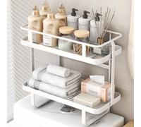 OverTheToilet Étagère de rangement à 2 niveaux pour salle de bain Design peu encombrant Pas besoin de percer Parfait pour les petits espaces Ajoute un espace de rangement supplémentaire au-dessus des