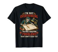 Overthinking Pre Solving Funny Vintage Squelette Anxiety Meme T-Shirt