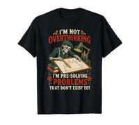Overthinking Pre Solving Funny Vintage Squelette Anxiety Meme T-Shirt Graphique avec Valeur, Homme, Noir, S
