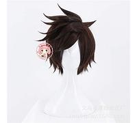 Overwatch OW Tracer Cosplay perruques brun foncé court moelleux couches synthétiques cheveux résistance à la chaleur Fiber jeu de rôle perruque Z-409