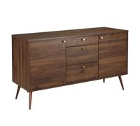 Oviala Buffet Design Effet Bois foncé 2 Portes 3 tiroirs 150 cm Marron