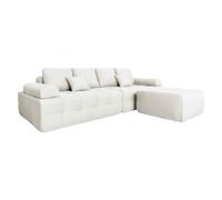 Oviala Canapé modulable 4 Places en Tissu avec Pouf et Coussins écru - Snuggy