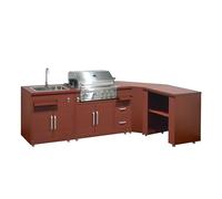 Oviala Cuisine d'extérieur Angle 4 éléments avec évier et Barbecue Brique