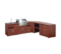 Oviala Cuisine d'extérieur Angle 5 éléments avec évier et Barbecue Brique