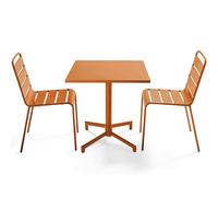Oviala Ensemble Table 70 cm et 2 chaises de Jardin en métal Caramel - Palavas