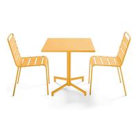 Oviala Ensemble Table 70 cm et 2 chaises de Jardin en métal Jaune - Palavas
