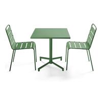 Oviala Ensemble Table 70 cm et 2 chaises de Jardin en métal Vert Cactus - Palavas