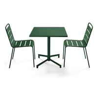 Oviala Ensemble Table 70 cm et 2 chaises de Jardin en métal Vert forêt - Palavas