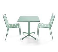 Oviala Ensemble Table 70 cm et 2 chaises de Jardin en métal Vert Sauge - Palavas