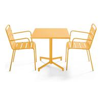 Oviala Ensemble Table 70 cm et 2 fauteuils de Jardin en métal Jaune - Palavas