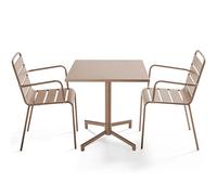 Oviala Ensemble Table 70 cm et 2 fauteuils de Jardin en métal Taupe - Palavas