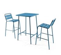 Oviala Ensemble Table de Bar et 2 chaises Hautes en métal Bleu Pacific - Palavas