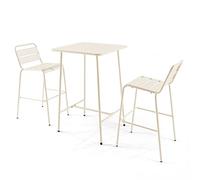 Oviala Ensemble Table de Bar et 2 chaises Hautes en métal Ivoire - Palavas