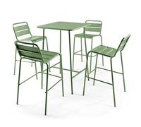 Oviala Ensemble Table de Bar et 4 chaises Hautes en métal Vert Cactus - Palavas
