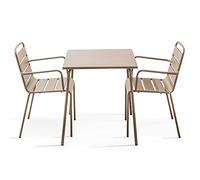 Oviala Ensemble Table de Jardin bistrot et 2 fauteuils Acier Taupe - Palavas