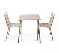 Oviala Ensemble Table de Jardin carrée et 2 chaises Acier Taupe - Palavas