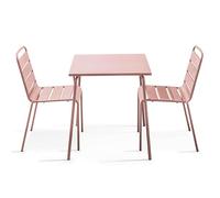 Oviala Ensemble Table de Jardin carrée et 2 chaises Rose poudré - Palavas