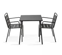 Oviala Ensemble Table de Jardin carrée et 2 fauteuils Acier Gris - Palavas