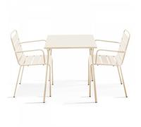 Oviala Ensemble Table de Jardin carrée et 2 fauteuils Acier Ivoire - Palavas
