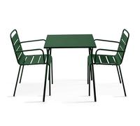 Oviala Ensemble Table de Jardin carrée et 2 fauteuils Acier Vert forêt - Palavas
