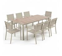 Oviala Ensemble Table de Jardin en Aluminium Effet Bois et 8 fauteuils crème - Tivoli