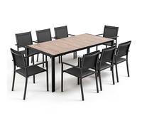 Oviala Ensemble Table de Jardin en Aluminium Effet Bois et 8 fauteuils Noirs - Tivoli