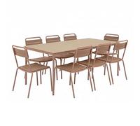 Oviala Ensemble Table de Jardin en métal et Bois et 8 chaises Marron