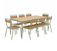 Oviala Ensemble Table de Jardin en métal et Bois et 8 chaises Vert
