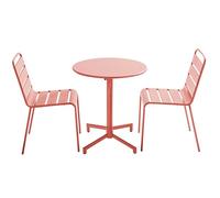 Oviala Ensemble Table de Jardin et 2 chaises en métal Argile - Palavas