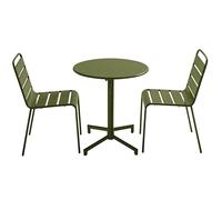 Oviala Ensemble Table de Jardin et 2 chaises en métal Vert Kaki - Palavas