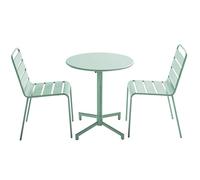 Oviala Ensemble Table de Jardin et 2 chaises en métal Vert Sauge - Palavas