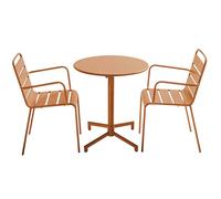 Oviala Ensemble Table de Jardin et 2 fauteuils en métal Caramel - Palavas