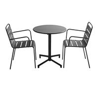 Oviala Ensemble Table de Jardin et 2 fauteuils en métal Gris Anthracite - Palavas