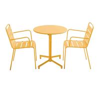 Oviala Ensemble Table de Jardin et 2 fauteuils en métal Jaune - Palavas