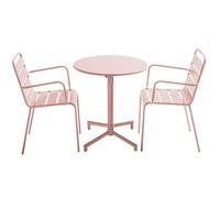 Oviala Ensemble Table de Jardin et 2 fauteuils en métal Rose poudré - Palavas