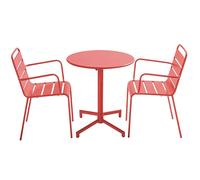 Oviala Ensemble Table de Jardin et 2 fauteuils en métal Rouge - Palavas