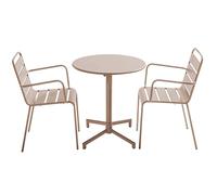 Oviala Ensemble Table de Jardin et 2 fauteuils en métal Taupe - Palavas