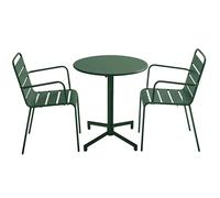 Oviala Ensemble Table de Jardin et 2 fauteuils en métal Vert forêt - Palavas