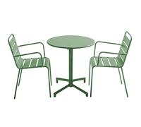 Oviala Ensemble Table de Jardin et 2 fauteuils en métal Vert Kaki - Palavas