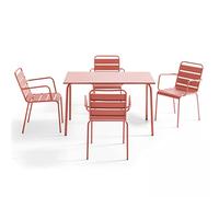 Oviala Ensemble Table de Jardin et 4 fauteuils en métal Argile - Palavas