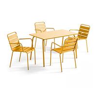 Oviala Ensemble Table de Jardin et 4 fauteuils en métal Jaune - Palavas