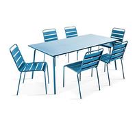 Oviala Ensemble Table de Jardin et 6 chaises en métal Bleu Pacific - Palavas