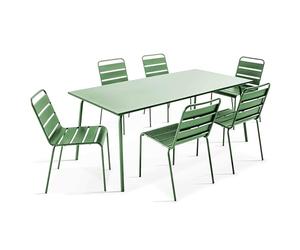 Oviala Ensemble Table de Jardin et 6 chaises en métal Vert Cactus - Palavas