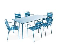 Oviala Ensemble Table de Jardin et 6 fauteuils en métal Bleu Pacific - Palavas