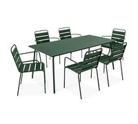 Oviala Ensemble Table de Jardin et 6 fauteuils en métal Vert forêt - Palavas