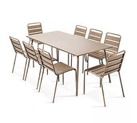 Oviala Ensemble Table de Jardin et 8 chaises en métal Taupe - Palavas