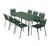 Oviala Ensemble Table de Jardin et 8 chaises en métal Vert forêt - Palavas